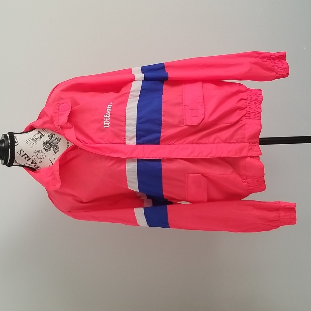 Vintage 90s Wilson Neon Pink Windbreaker | Retro Sport Colorblock Jacket Small